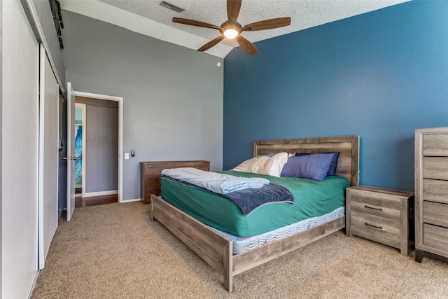 3808 River Birch Rd, Fort Worth, TX 76137 - bedroom with carpet flooring, a ceiling fan, and high vaulted ceiling