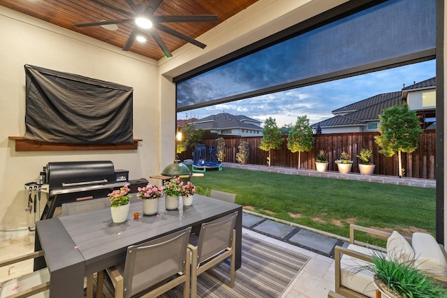 13580 Proud Clairon St, Frisco, TX 75035 - view of patio featuring ceiling fan, outdoor dining area, and area for grilling