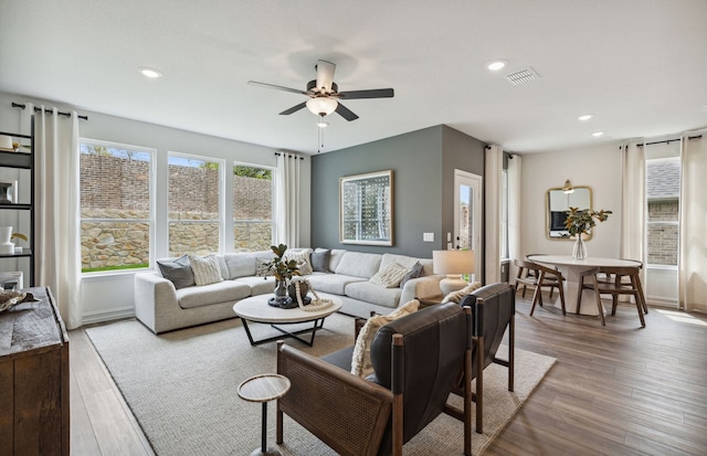 4267 Arlington Ave, Mckinney, TX 75071 - living room with ceiling fan, recessed lighting, and wood finished floors