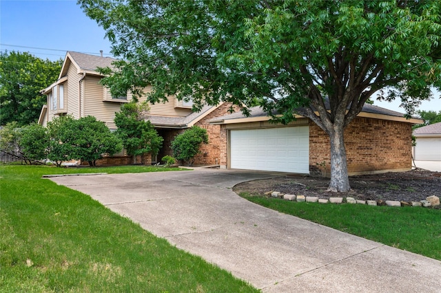 2025 Sancerre Ln, Carrollton, TX 75007 - obstructed view of property featuring concrete driveway, brick siding, and a front lawn
