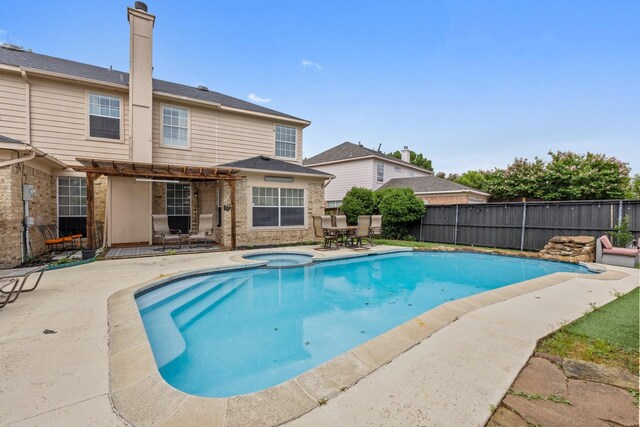 1317 Woodthorpe Dr, Mesquite, TX 75181 - view of pool featuring a patio, a fenced backyard, a pergola, and a pool with connected hot tub