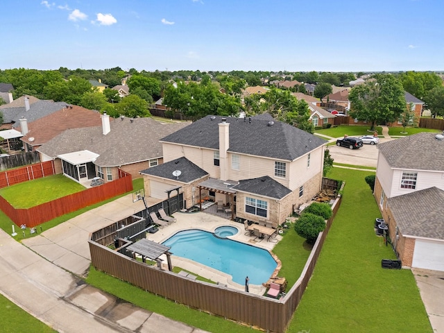 1317 Woodthorpe Dr, Mesquite, TX 75181 - view of pool featuring an in-ground hot tub, a residential view, and a patio area