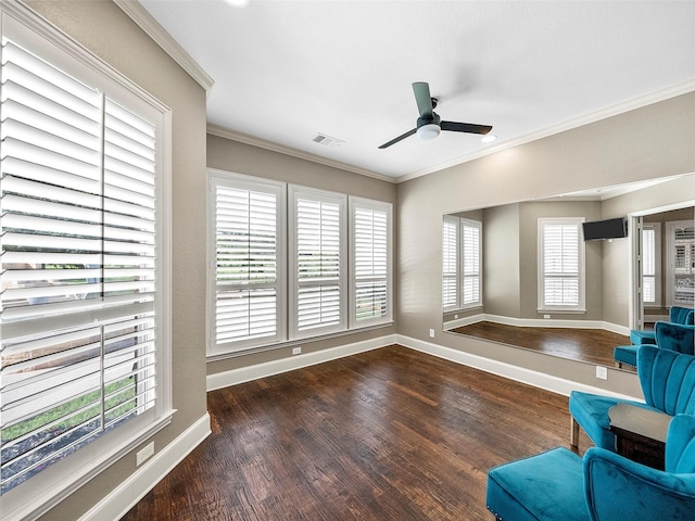 2901 Lakeview Dr, Prosper, TX 75078 - unfurnished room with wood finished floors, a ceiling fan, healthy amount of natural light, and ornamental molding