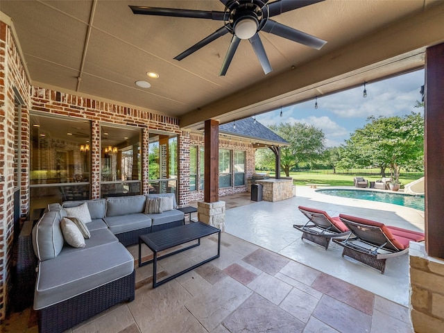 2901 Lakeview Dr, Prosper, TX 75078 - view of patio / terrace with an outdoor hangout area, a ceiling fan, and an outdoor pool