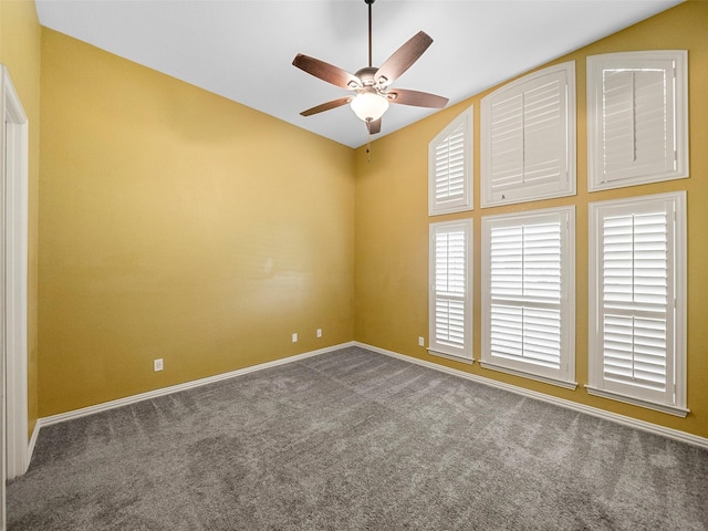2901 Lakeview Dr, Prosper, TX 75078 - carpeted empty room featuring vaulted ceiling and ceiling fan
