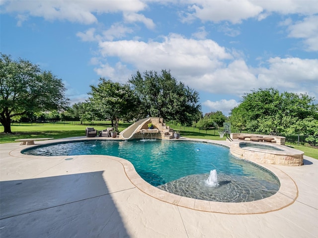 2901 Lakeview Dr, Prosper, TX 75078 - view of swimming pool featuring an in-ground hot tub, a patio area, and a water slide