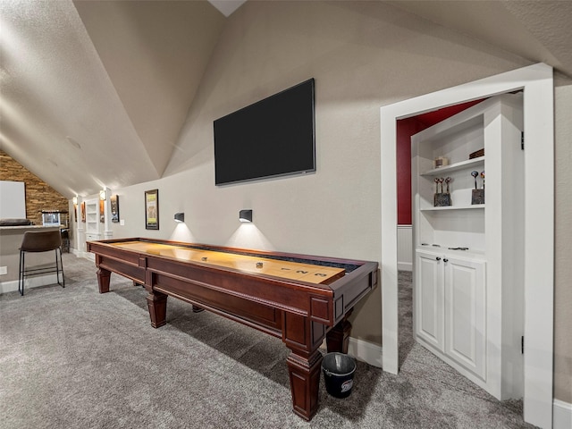 2901 Lakeview Dr, Prosper, TX 75078 - game room with carpet, lofted ceiling, and baseboards