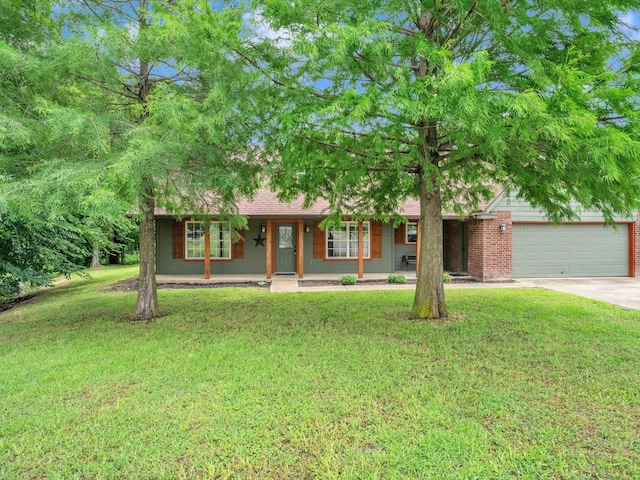 15067 Meadow Ridge Ct, Nevada, TX 75173 - view of front of property featuring a porch, concrete driveway, a front lawn, and an attached garage