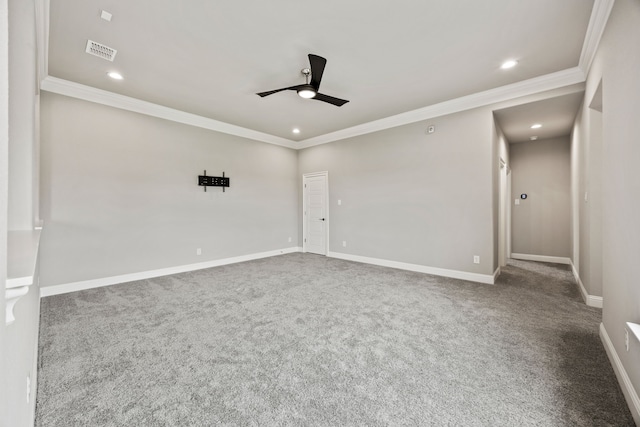3416 Dovehill Dr, Northlake, TX 76247 - carpeted empty room with ceiling fan, crown molding, recessed lighting, and baseboards