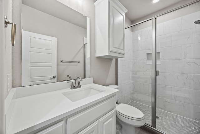 3416 Dovehill Dr, Northlake, TX 76247 - full bathroom with a stall shower, toilet, vanity, and recessed lighting