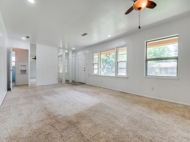 5512 Dennis Ave, Fort Worth, TX 76114 - unfurnished living room featuring ceiling fan, carpet, and recessed lighting
