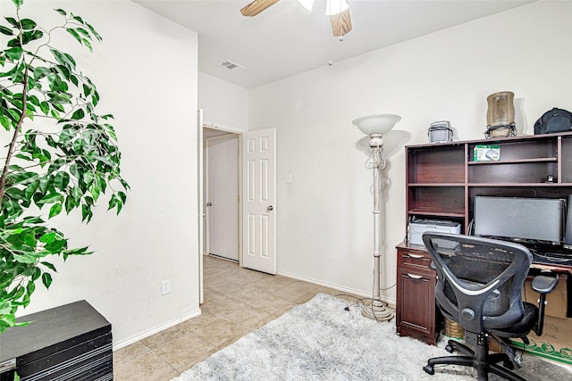 4621 Maple Hill Dr, Fort Worth, TX 76123 - office area featuring a ceiling fan, light tile patterned floors, and baseboards