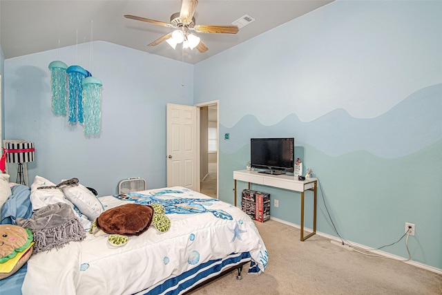4621 Maple Hill Dr, Fort Worth, TX 76123 - bedroom with lofted ceiling, carpet floors, a ceiling fan, and baseboards
