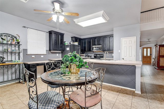 4621 Maple Hill Dr, Fort Worth, TX 76123 - dining space featuring ceiling fan and light tile patterned floors