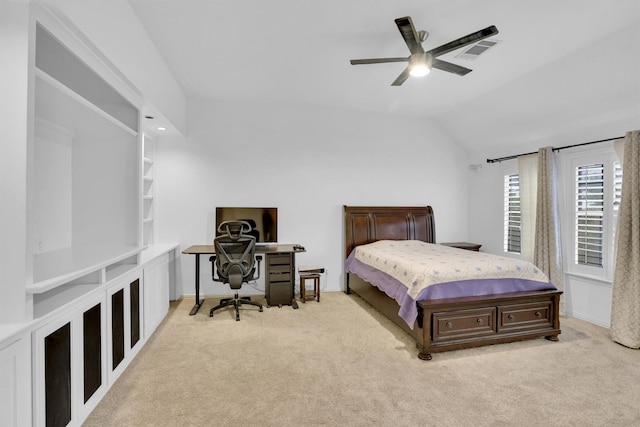 6628 Gray Wolf Dr, Plano, TX 75024 - bedroom with carpet floors, a desk, vaulted ceiling, and a ceiling fan