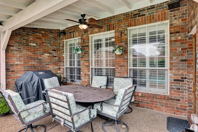 6628 Gray Wolf Dr, Plano, TX 75024 - view of patio / terrace with ceiling fan, grilling area, and outdoor dining space