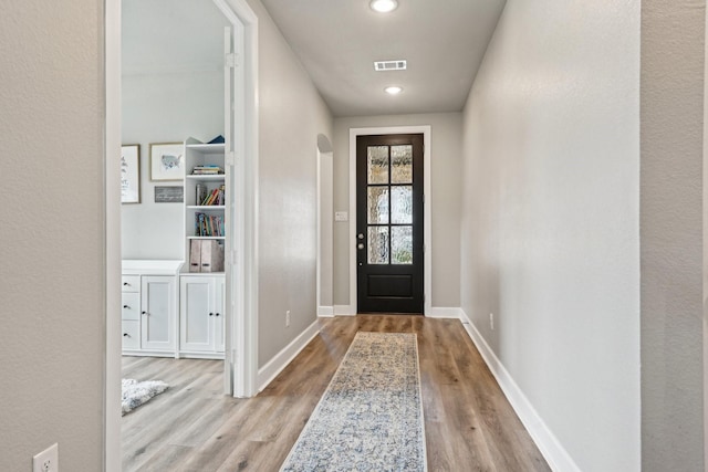 3200 Julian St, Mansfield, TX 76063 - doorway to outside featuring wood finished floors, baseboards, and recessed lighting
