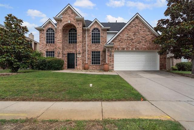 204 Forestview Rd, Hickory Creek, TX 75065 - traditional-style home with concrete driveway, a front lawn, a garage, and brick siding