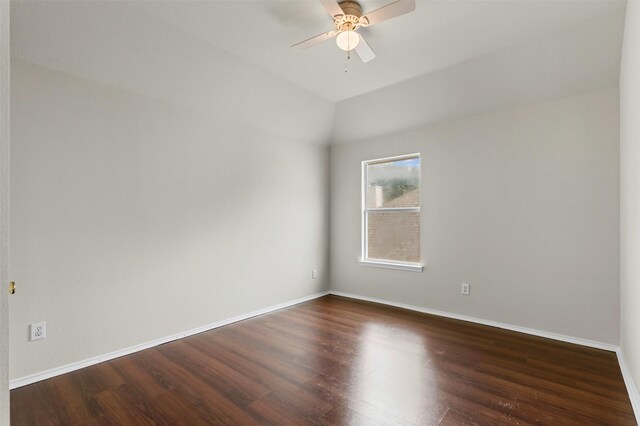 204 Forestview Rd, Hickory Creek, TX 75065 - empty room with dark wood finished floors, ceiling fan, baseboards, and lofted ceiling