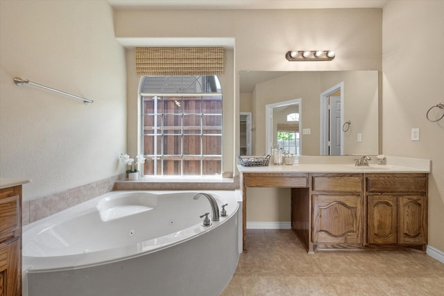 304 Adobe Lilly Ct, Mansfield, TX 76063 - bathroom with vanity, a whirlpool tub, and tile patterned flooring