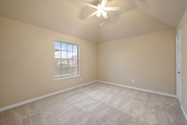 304 Adobe Lilly Ct, Mansfield, TX 76063 - spare room featuring light colored carpet, a ceiling fan, vaulted ceiling, and baseboards