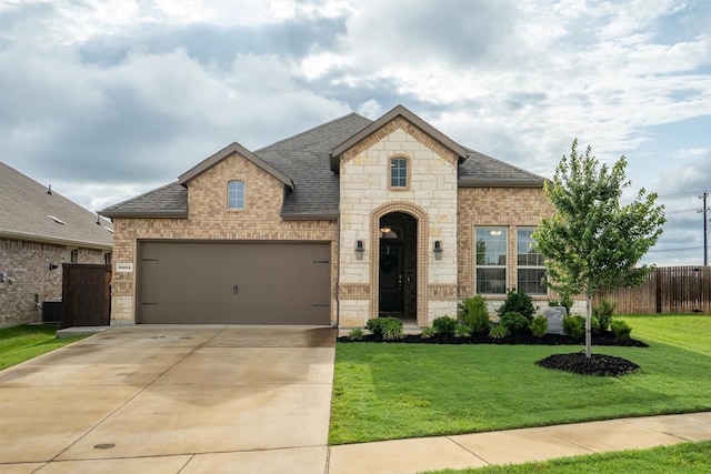 3004 Aransas Ave, Aubrey, TX 76227 - french provincial home featuring brick siding, roof with shingles, and a garage