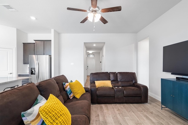 3004 Aransas Ave, Aubrey, TX 76227 - living room with ceiling fan, light wood-style flooring, recessed lighting, and baseboards