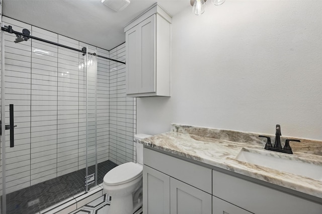 9813 Bancroft Dr, Benbrook, TX 76126 - bathroom with a shower stall, toilet, and vanity