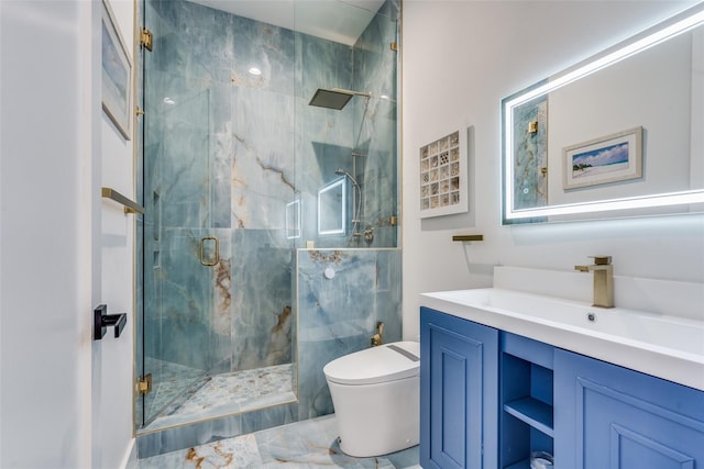 1209 Hicks Trl, Lucas, TX 75002 - bathroom with toilet, vanity, a marble finish shower, and marble finish flooring