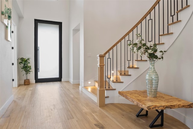 1209 Hicks Trl, Lucas, TX 75002 - entryway featuring light wood-style flooring, healthy amount of natural light, baseboards, and a towering ceiling