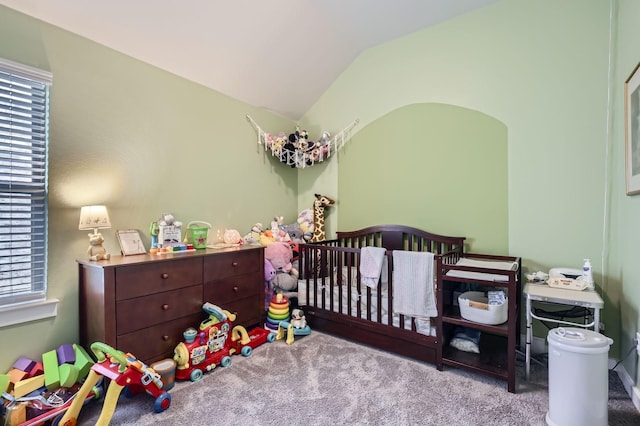 1211 Caddo Hill Ct, Royse City, TX 75189 - carpeted bedroom featuring lofted ceiling, multiple windows, and a nursery area