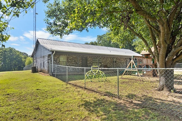479 Siebman Rd, Sadler, TX 76264 - back of house with a playground, cooling unit, and metal roof
