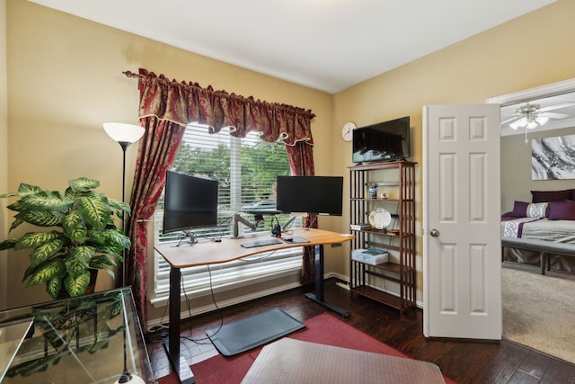 6308 Widgeon Dr, Plano, TX 75024 - office area featuring a ceiling fan and wood finished floors