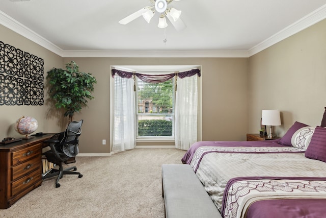 6308 Widgeon Dr, Plano, TX 75024 - bedroom featuring crown molding, carpet floors, a ceiling fan, a desk, and baseboards