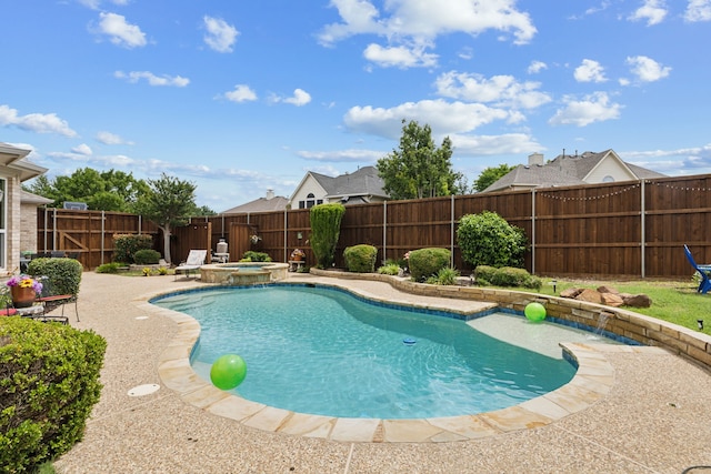 6308 Widgeon Dr, Plano, TX 75024 - view of swimming pool with a fenced backyard, a patio area, and a pool with connected hot tub
