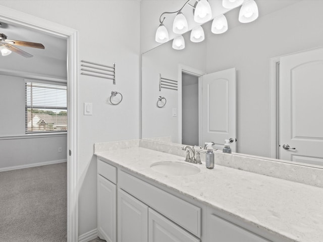 2508 Bunker Hill Dr, Burleson, TX 76028 - bathroom with vanity, ceiling fan, and baseboards