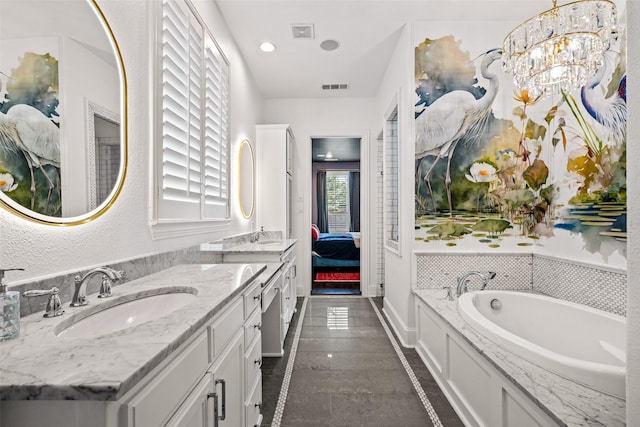 7905 Strathmill Dr, The Colony, TX 75056 - ensuite bathroom featuring vanity, a bath, and recessed lighting