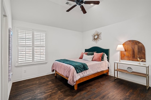 7905 Strathmill Dr, The Colony, TX 75056 - bedroom featuring wood finished floors, baseboards, ceiling fan, and lofted ceiling