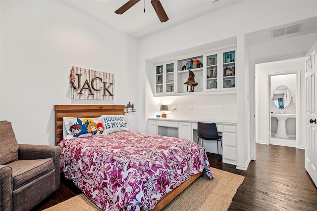 7905 Strathmill Dr, The Colony, TX 75056 - bedroom featuring dark wood-style floors and a ceiling fan