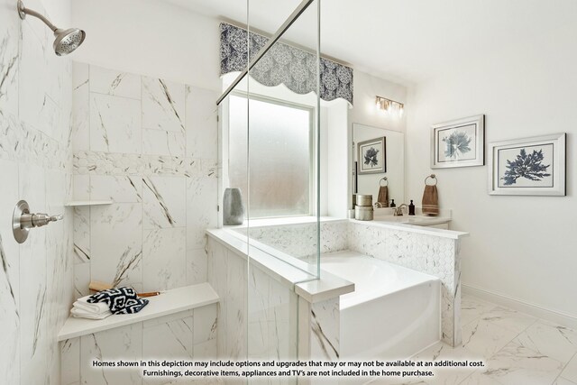 3418 Abingdon Dr, Melissa, TX 75454 - full bath featuring a marble finish shower, marble finish floors, and a bath