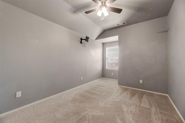 1503 E Collins Blvd, Wylie, TX 75098 - empty room featuring a ceiling fan, carpet, vaulted ceiling, and baseboards