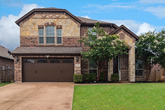 3302 Blue Jay Ln, Melissa, TX 75454 - french provincial home featuring a garage, driveway, brick siding, and stone siding