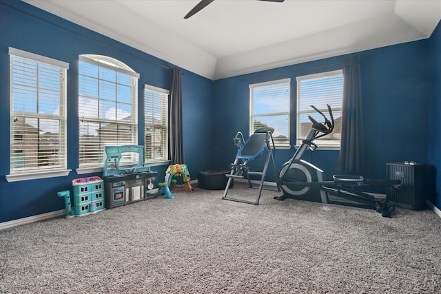 3302 Blue Jay Ln, Melissa, TX 75454 - game room featuring a ceiling fan, carpet flooring, and baseboards