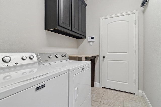 3302 Blue Jay Ln, Melissa, TX 75454 - washroom featuring cabinet space, independent washer and dryer, light tile patterned floors, and baseboards