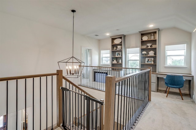 9925 Chaparral Pass, Fort Worth, TX 76126 - stairs featuring a chandelier, carpet, recessed lighting, and vaulted ceiling