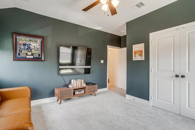 9925 Chaparral Pass, Fort Worth, TX 76126 - living area featuring ceiling fan, carpet floors, and baseboards