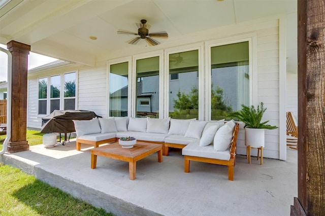 9925 Chaparral Pass, Fort Worth, TX 76126 - view of patio featuring outdoor lounge area and a ceiling fan