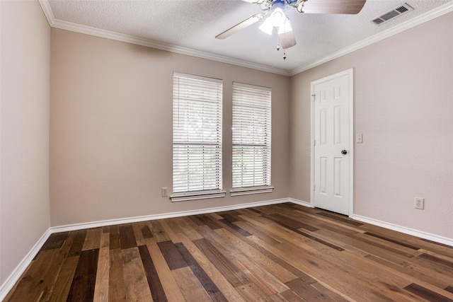 1504 Huron Trl, Plano, TX 75075 - spare room featuring wood-type flooring, ceiling fan, baseboards, and crown molding