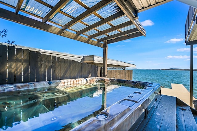 523 Contour Dr, Granite Shoals, TX 78654 - dock featuring a hot tub and a water view