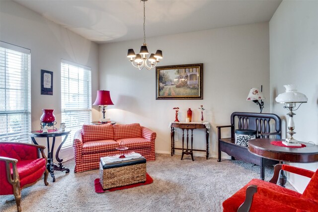 2101 Thistle Ln, Forney, TX 75126 - living area with a chandelier, carpet flooring, and baseboards